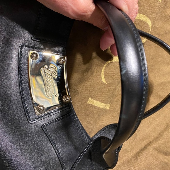 GUCCI LARGE BLACK LEATHER RACE TOTE new condition - Picture 8 of 12